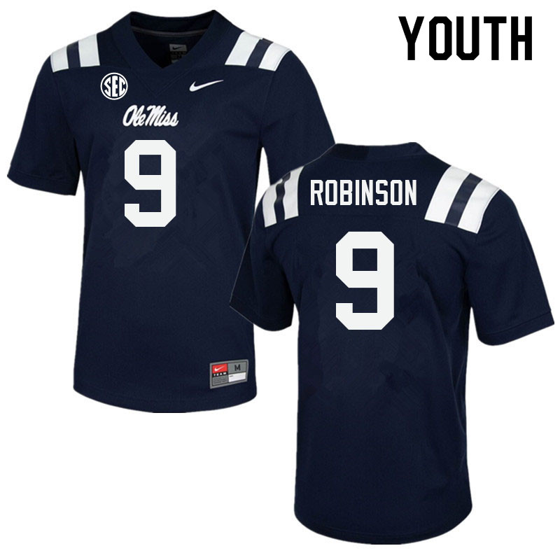 Youth #9 Jaylon Robinson Ole Miss Rebels College Football Jerseys Sale-Navy
